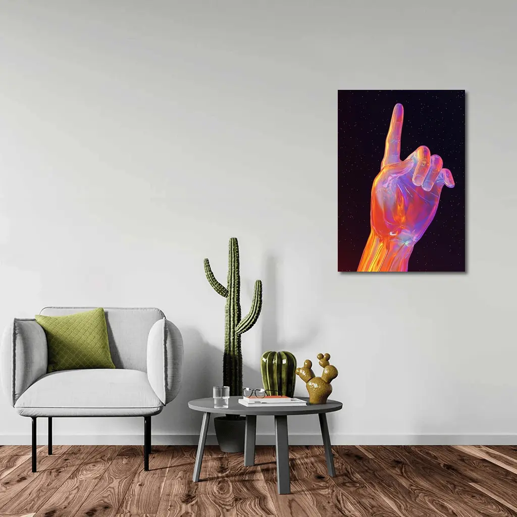 Holographic Glass Hand Pointing Starry Night – Wall Art