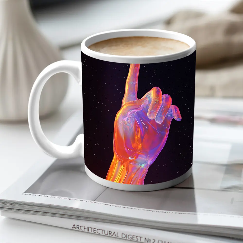 Holographic Glass Hand Pointing Starry Night – Mugs