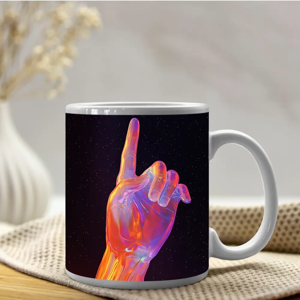 Holographic Glass Hand Pointing Starry Night – Mugs
