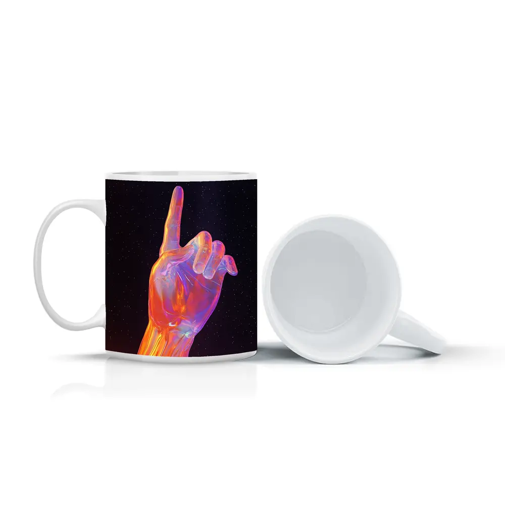 Holographic Glass Hand Pointing Starry Night – Mugs