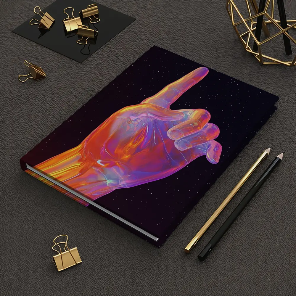 Holographic Glass Hand Pointing Starry Night – Notebooks