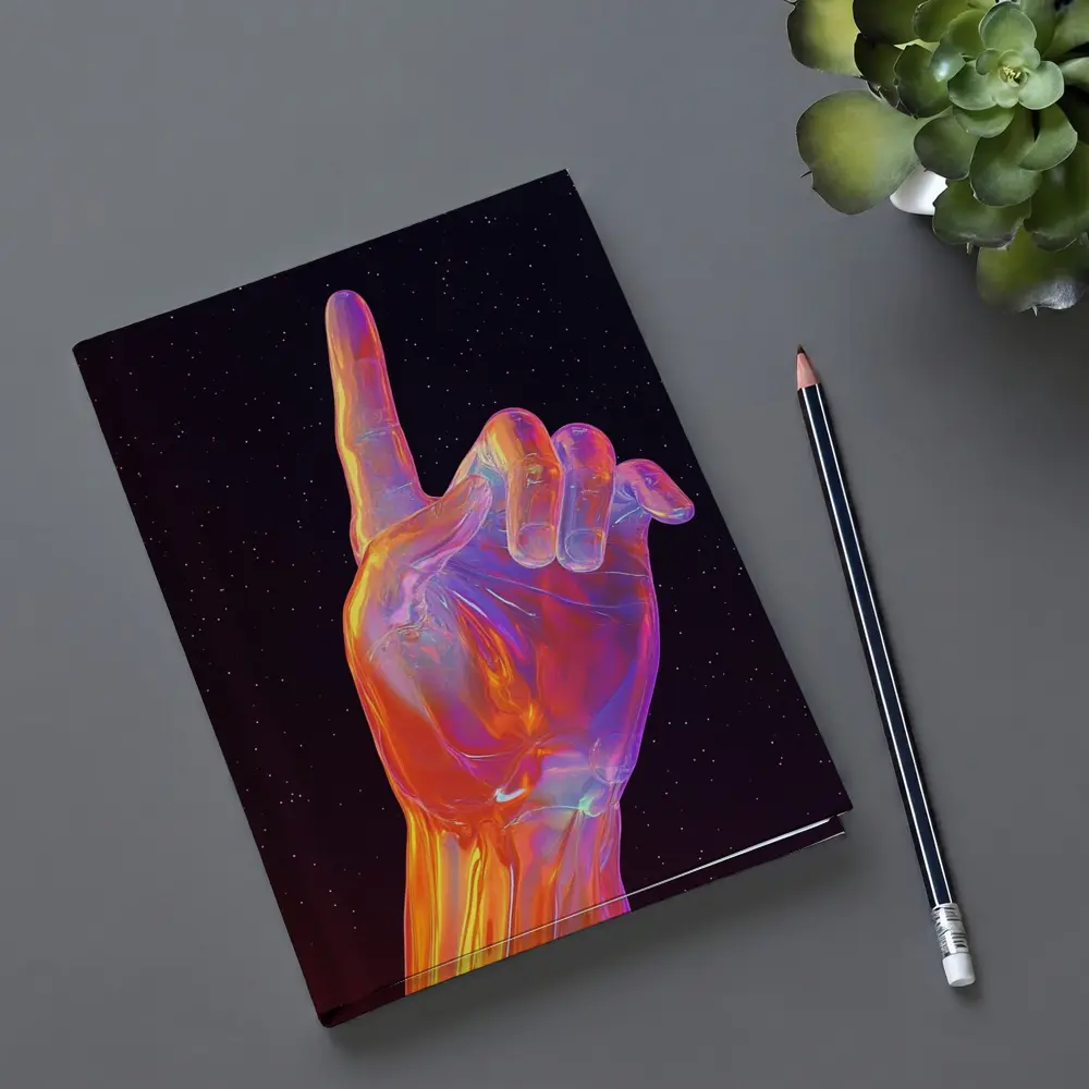 Holographic Glass Hand Pointing Starry Night – Notebooks