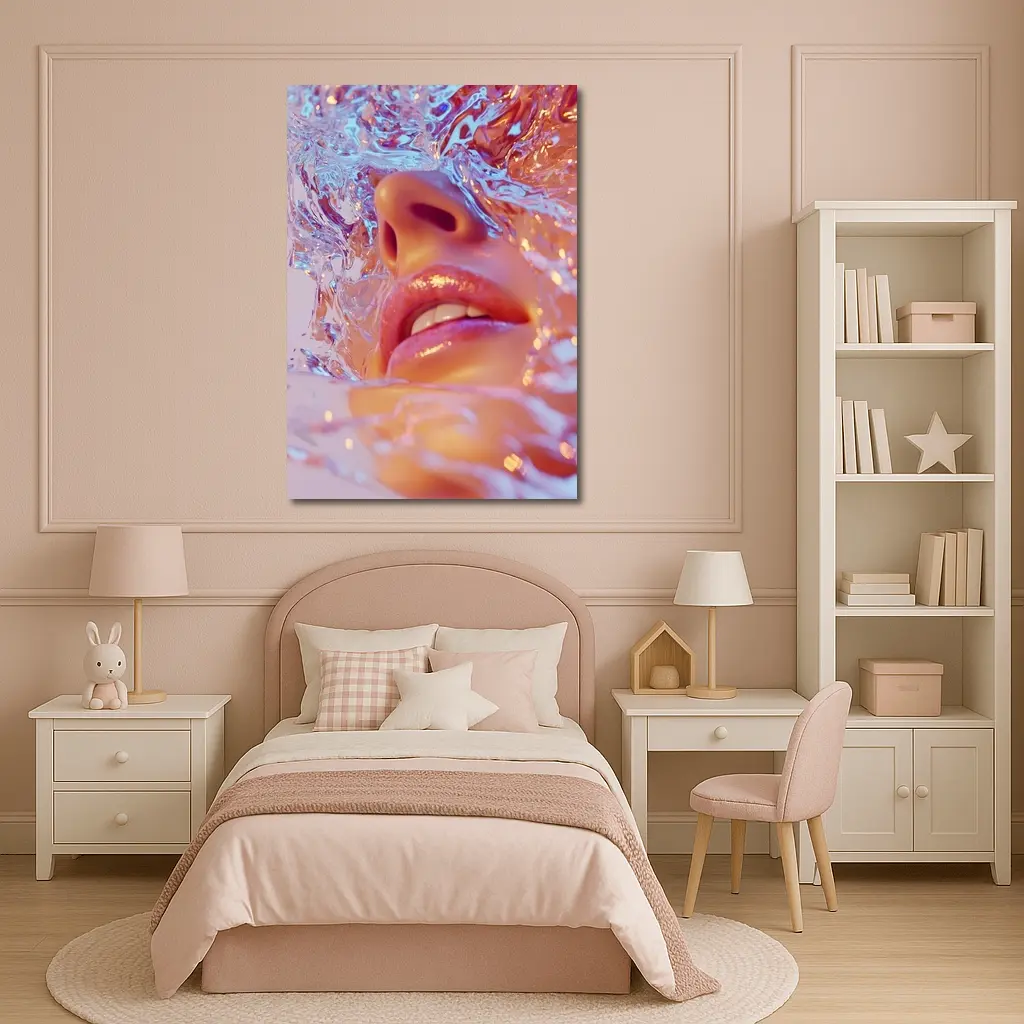Woman Face Submerged in Liquid Water Art – Wall Art