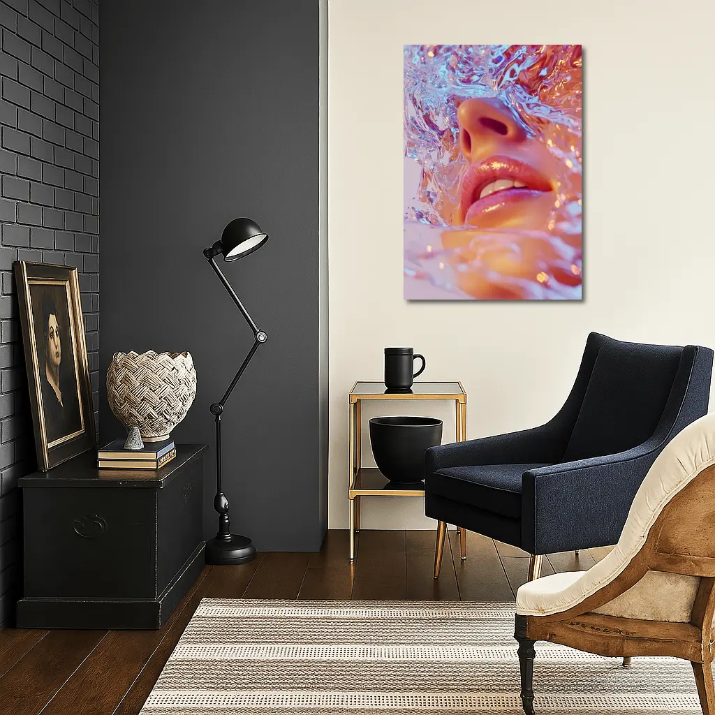 Woman Face Submerged in Liquid Water Art – Wall Art