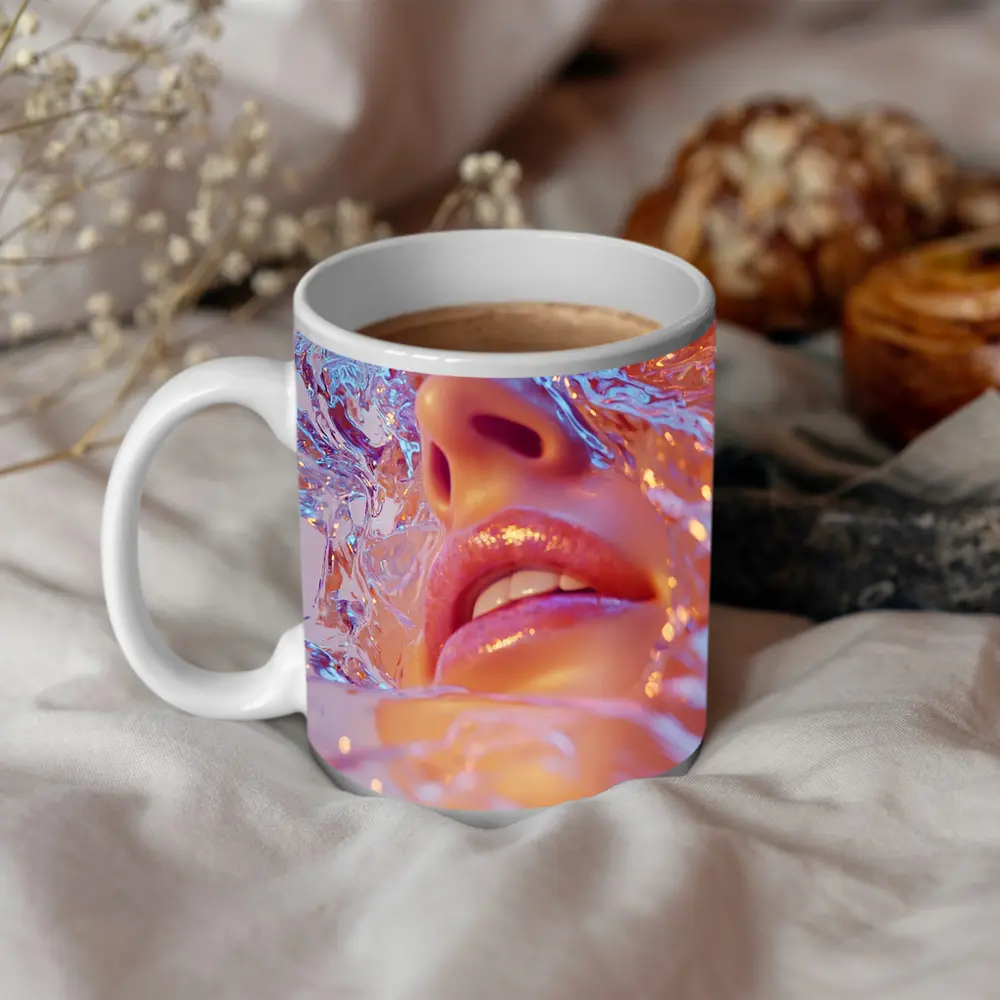 Woman Face Submerged in Liquid Water Art – Mugs