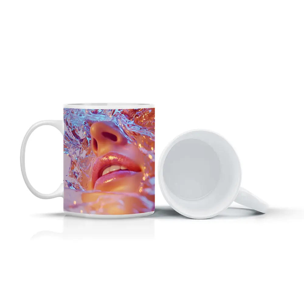 Woman Face Submerged in Liquid Water Art – Mugs