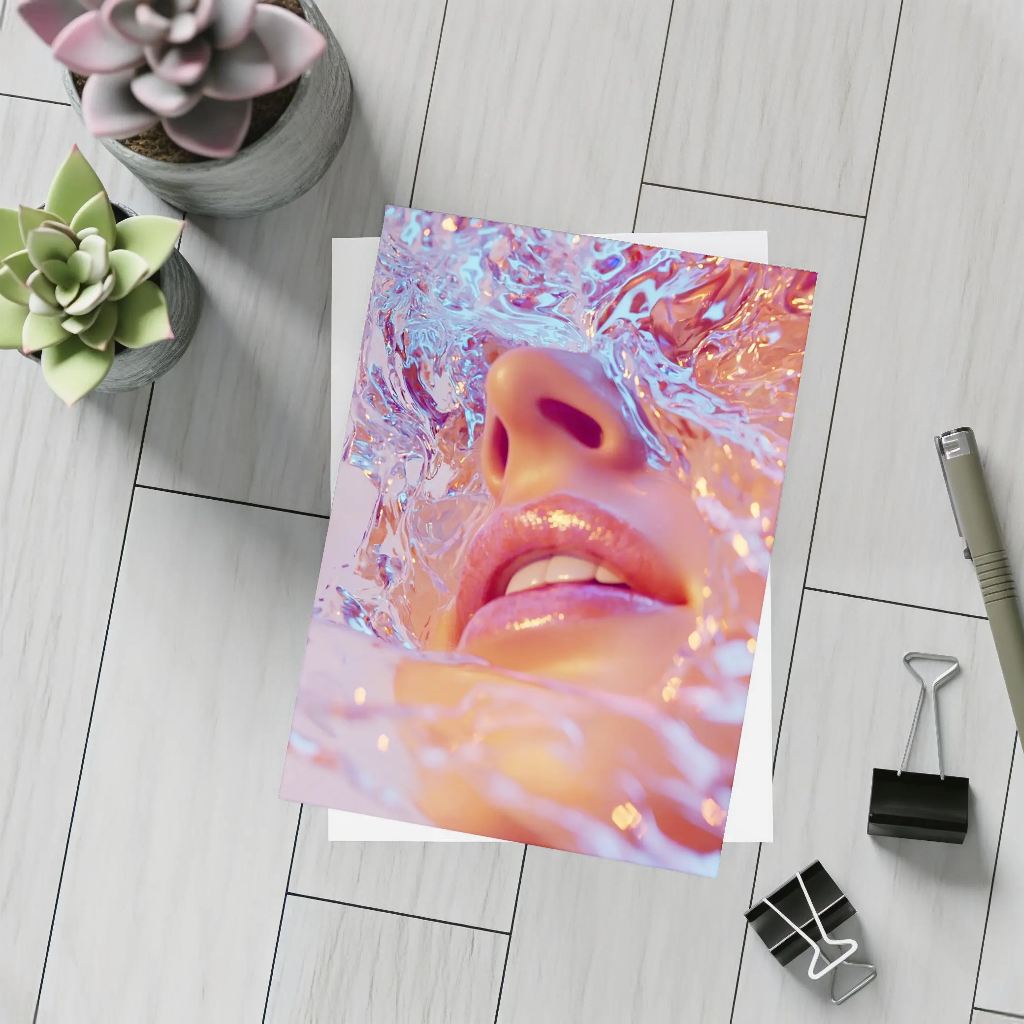 Woman Face Submerged in Liquid Water Art – Postcards