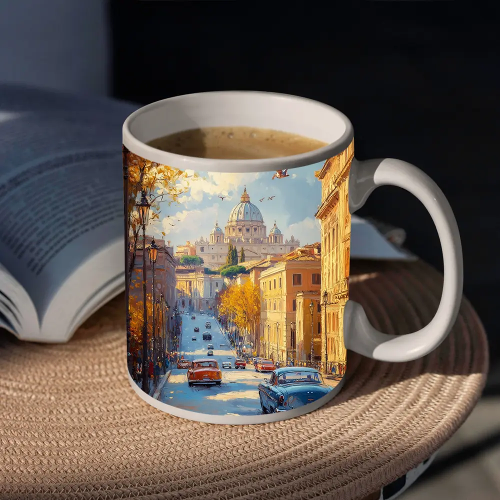 Rome Street Classic Cars St Peters Painting – Mugs