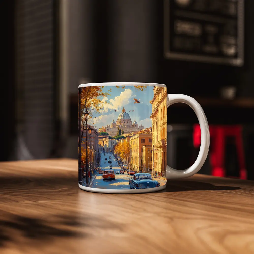 Rome Street Classic Cars St Peters Painting – Mugs