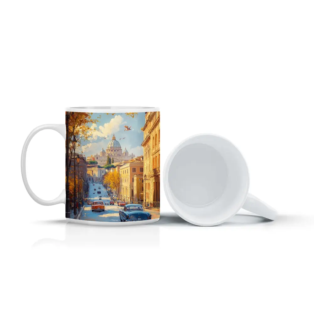Rome Street Classic Cars St Peters Painting – Mugs