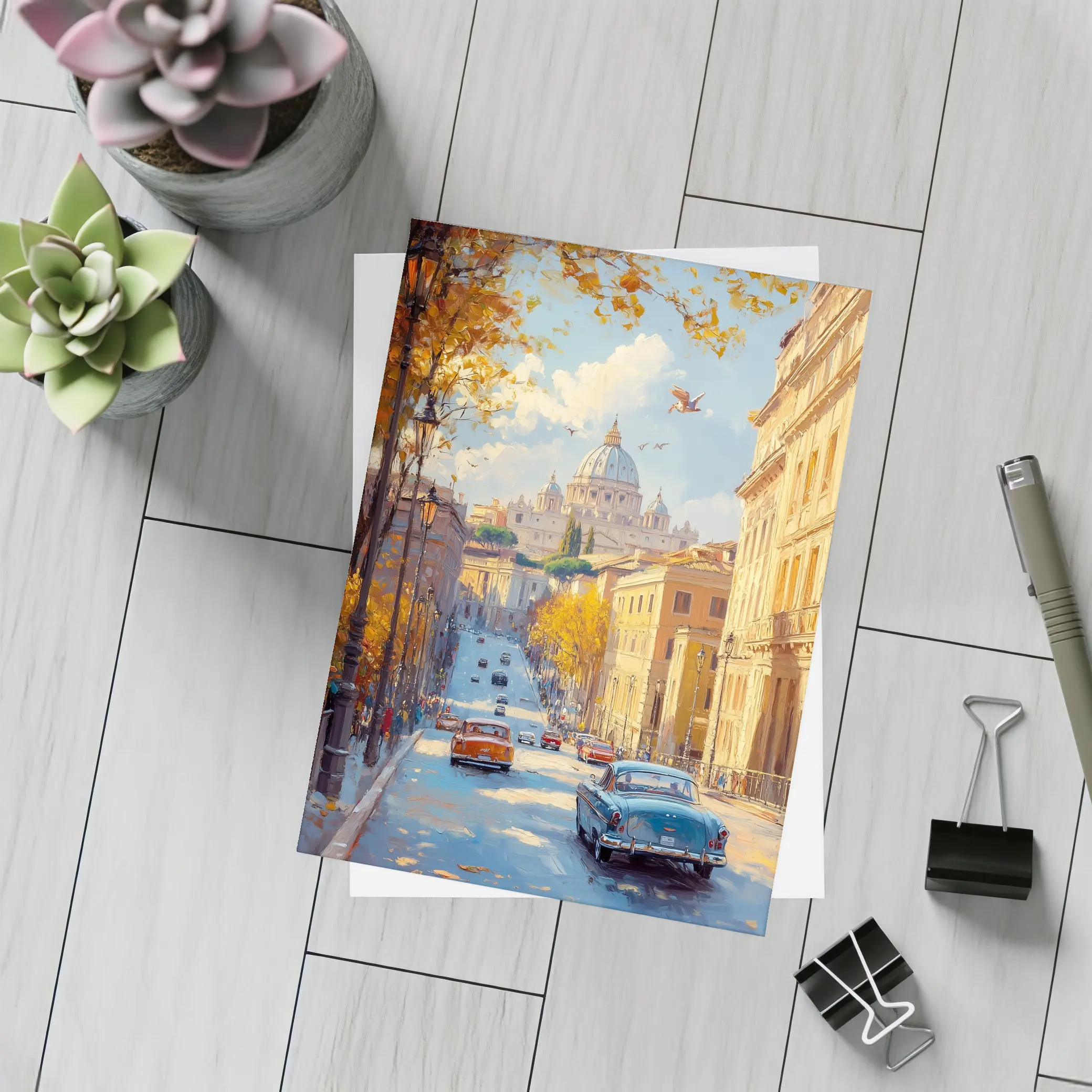 Rome Street Classic Cars St Peters Painting – Postcards