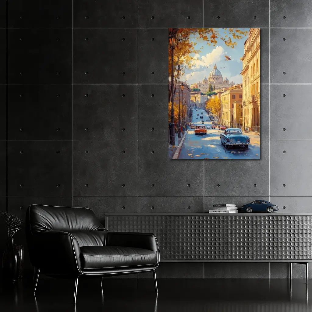 Rome Street Classic Cars St Peters Painting – Wall Art