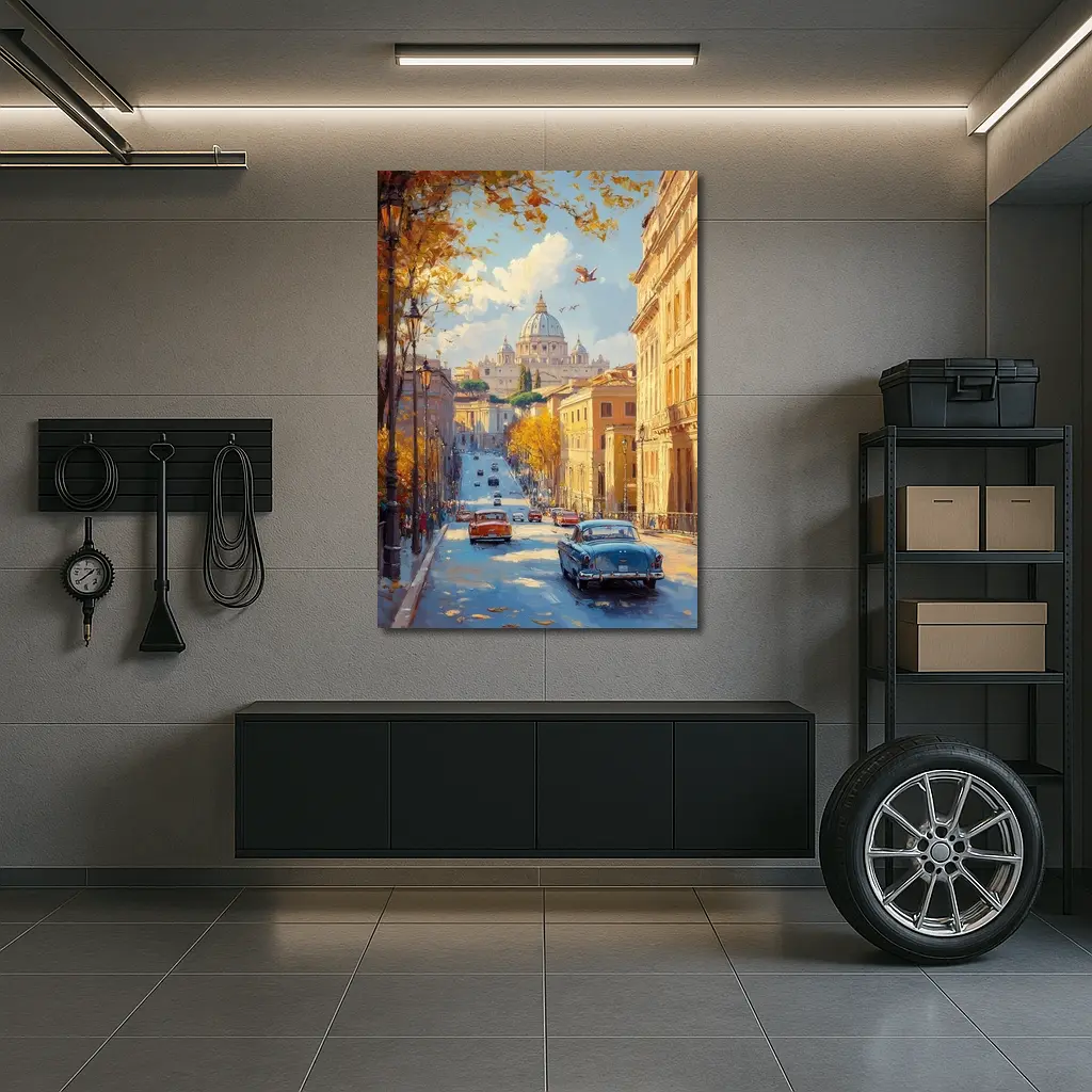 Rome Street Classic Cars St Peters Painting – Wall Art