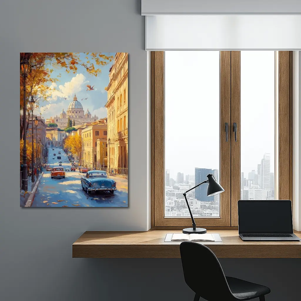Rome Street Classic Cars St Peters Painting – Wall Art