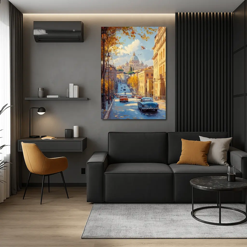 Rome Street Classic Cars St Peters Painting – Wall Art