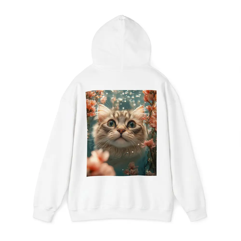 Curious Cat Underwater Among Pink Flowers – Hoodies