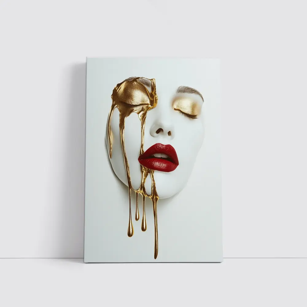 White Mask Gold Drip Red Lips Art – Wall Art