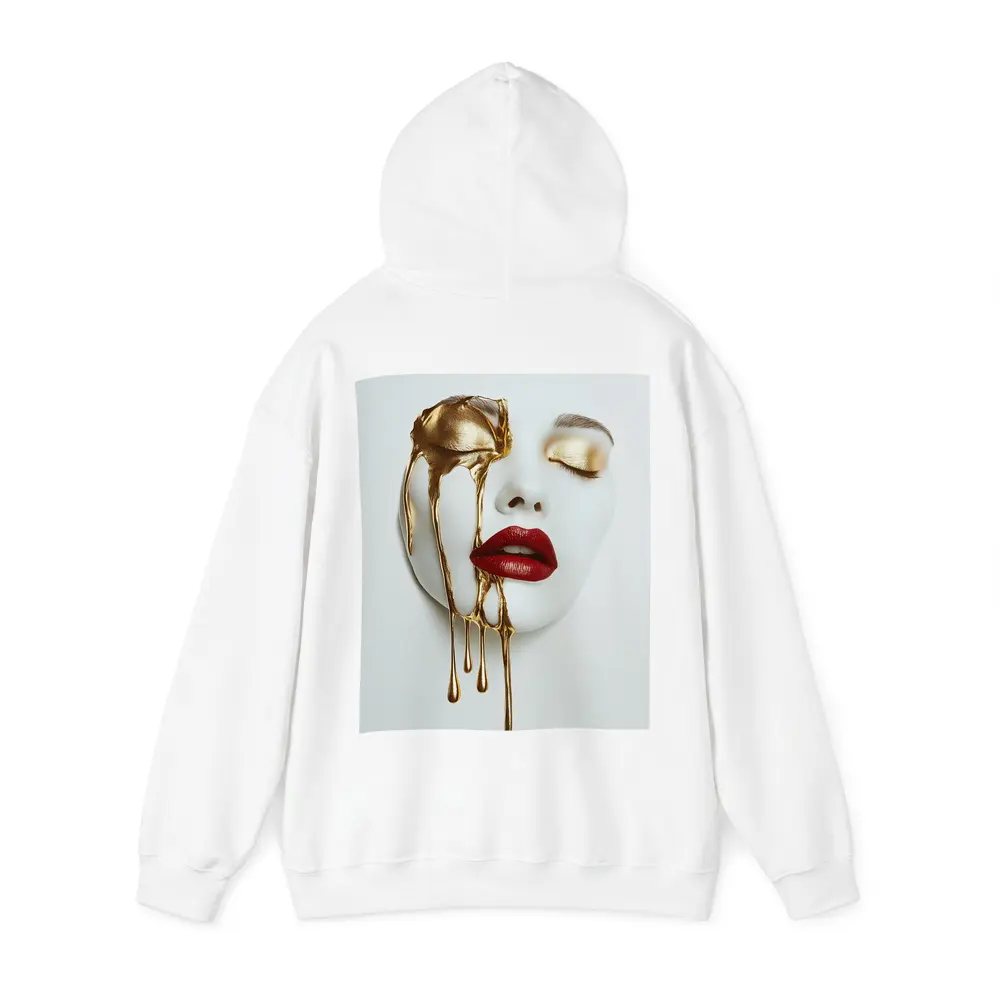 White Mask Gold Drip Red Lips Art – Hoodies
