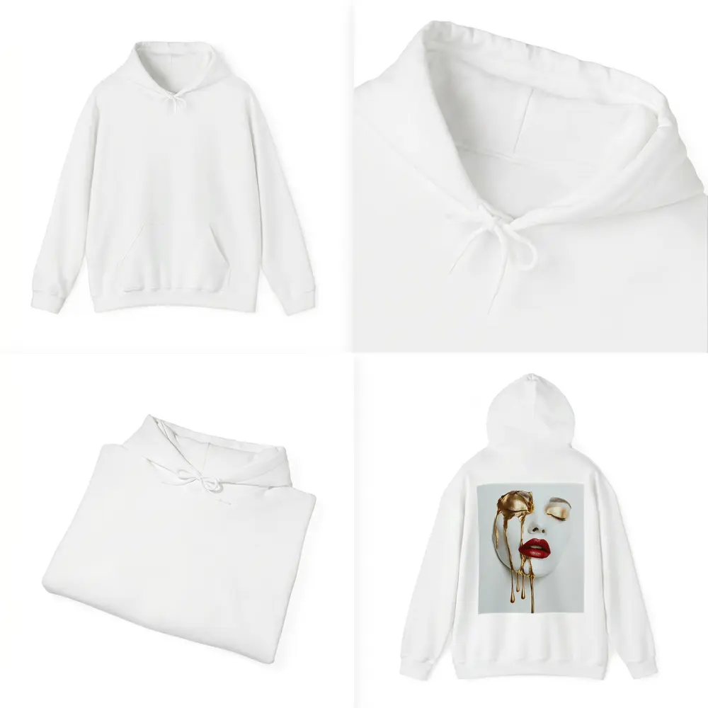 White Mask Gold Drip Red Lips Art – Hoodies