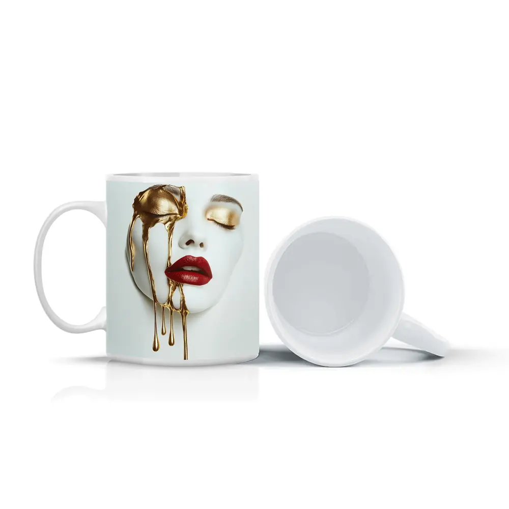White Mask Gold Drip Red Lips Art – Mugs