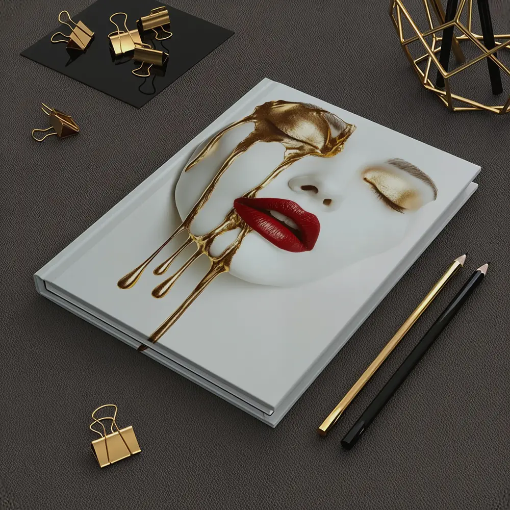 White Mask Gold Drip Red Lips Art – Notebooks