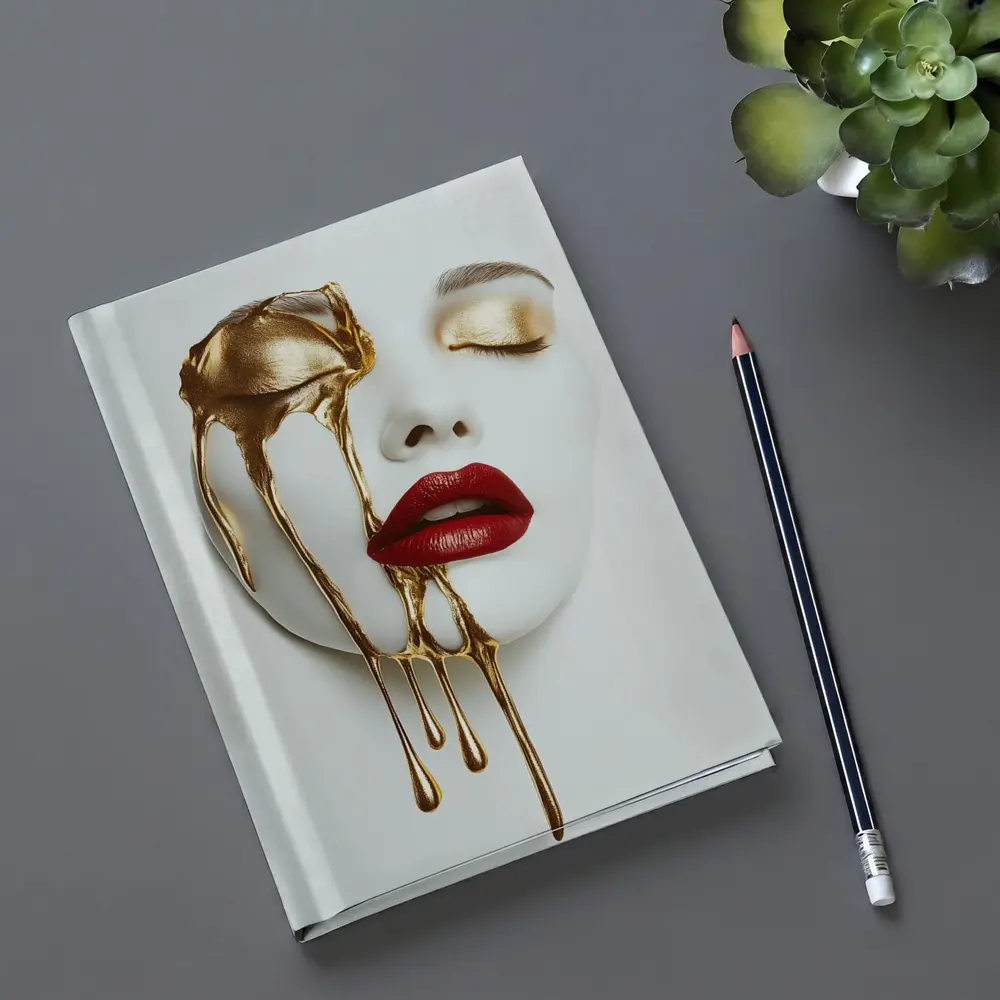 White Mask Gold Drip Red Lips Art – Notebooks