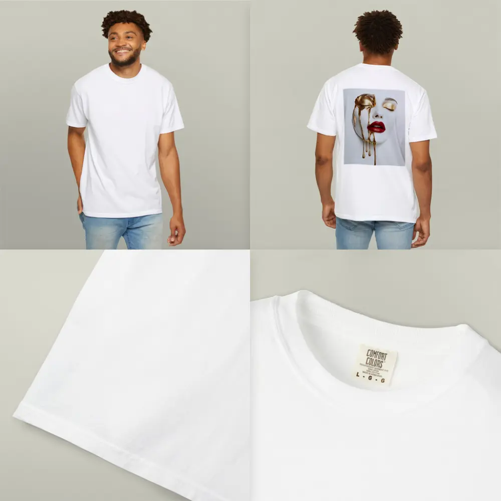 White Mask Gold Drip Red Lips Art – T-Shirts