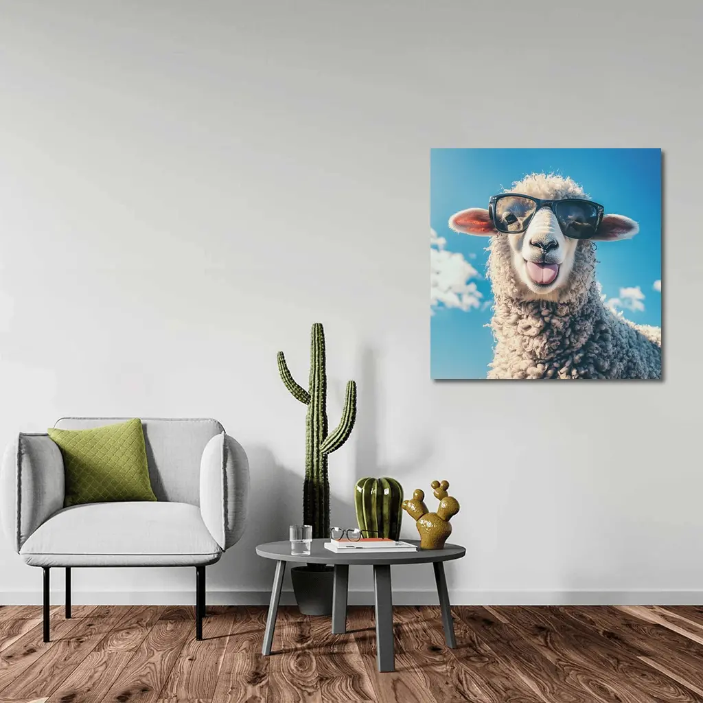 Cool Sheep Wearing Sunglasses Blue Sky – Wall Art