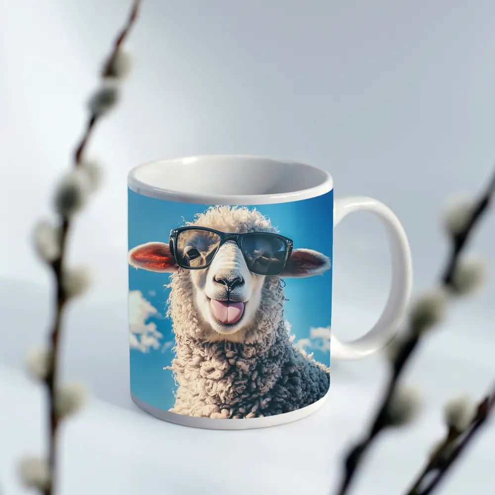 Cool Sheep Wearing Sunglasses Blue Sky – Mugs