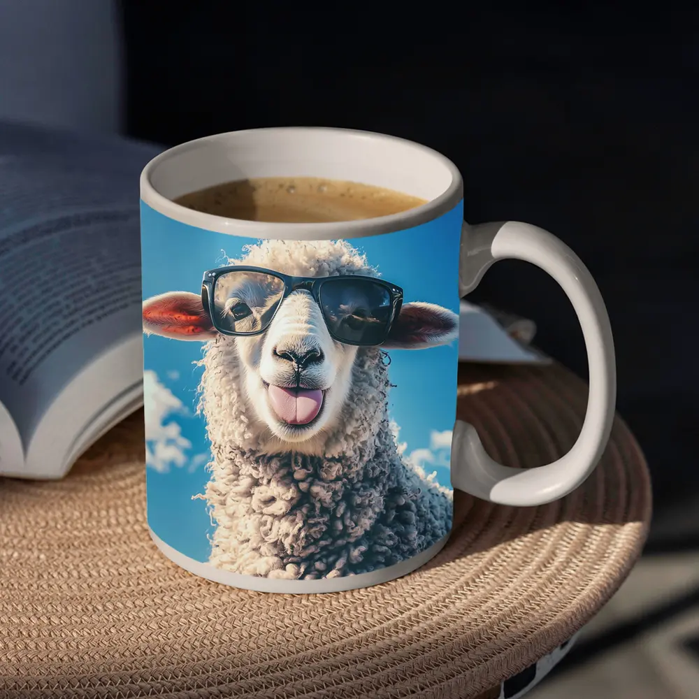 Cool Sheep Wearing Sunglasses Blue Sky – Mugs