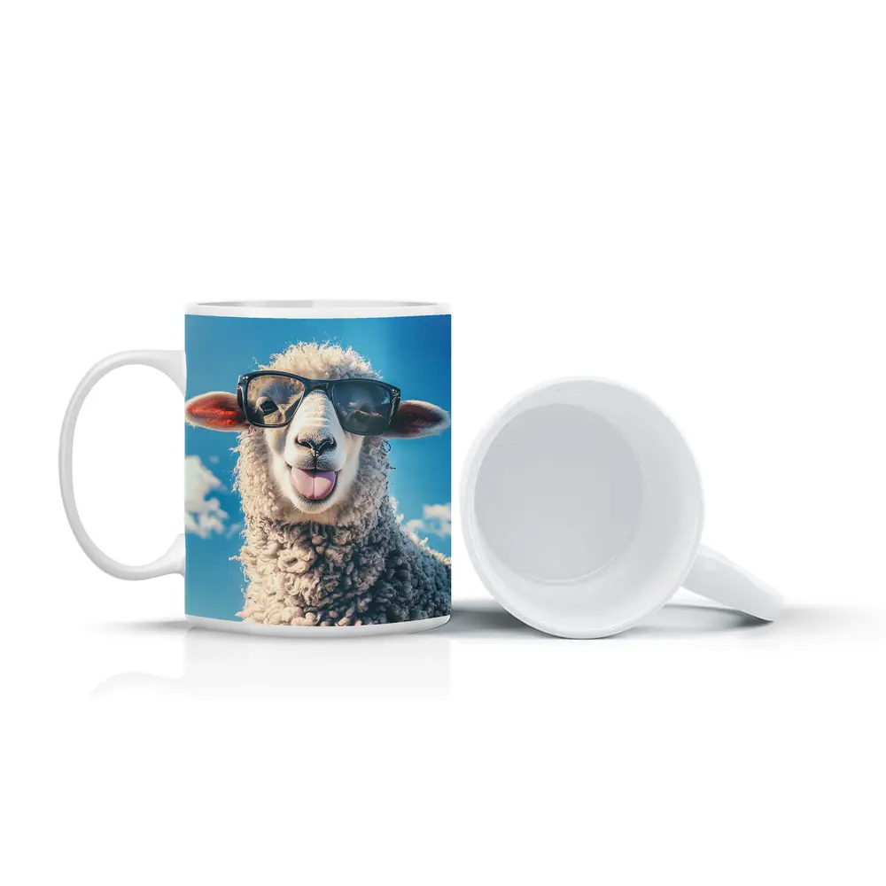 Cool Sheep Wearing Sunglasses Blue Sky – Mugs