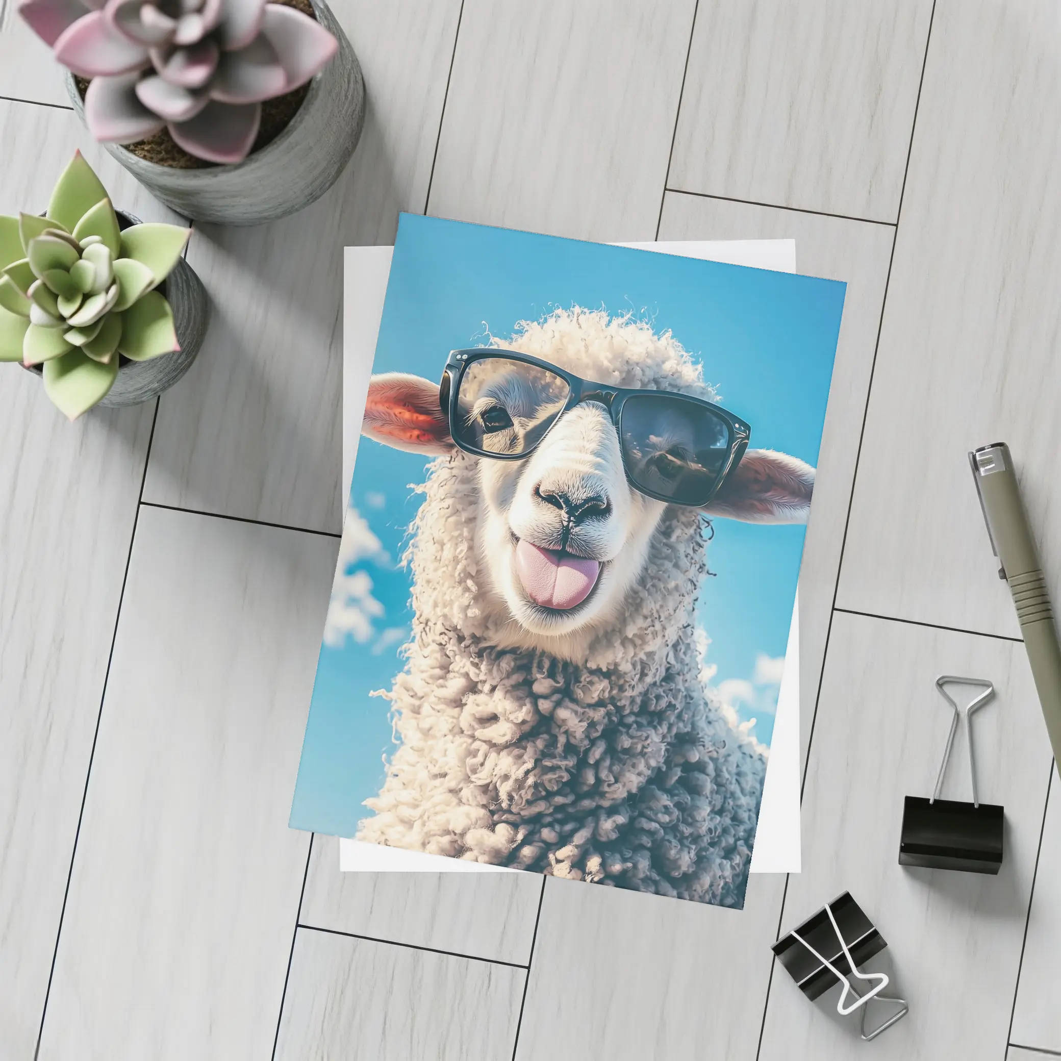 Cool Sheep Wearing Sunglasses Blue Sky – Postcards