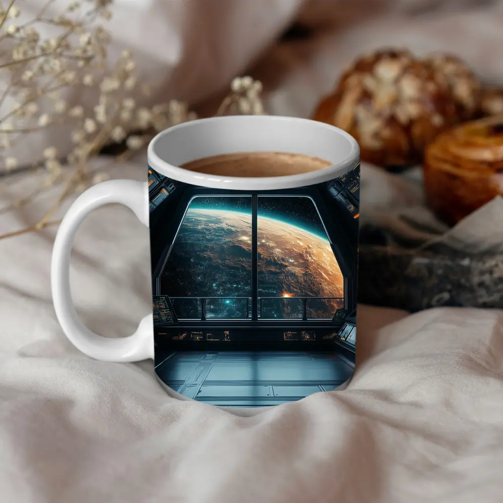 Spaceship Window View Planet Earth Space – Mugs