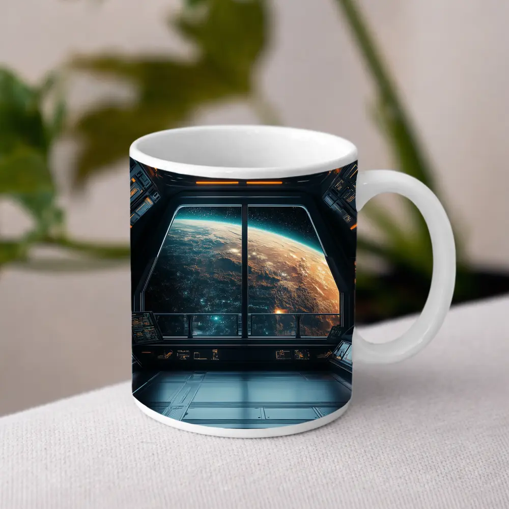 Spaceship Window View Planet Earth Space – Mugs