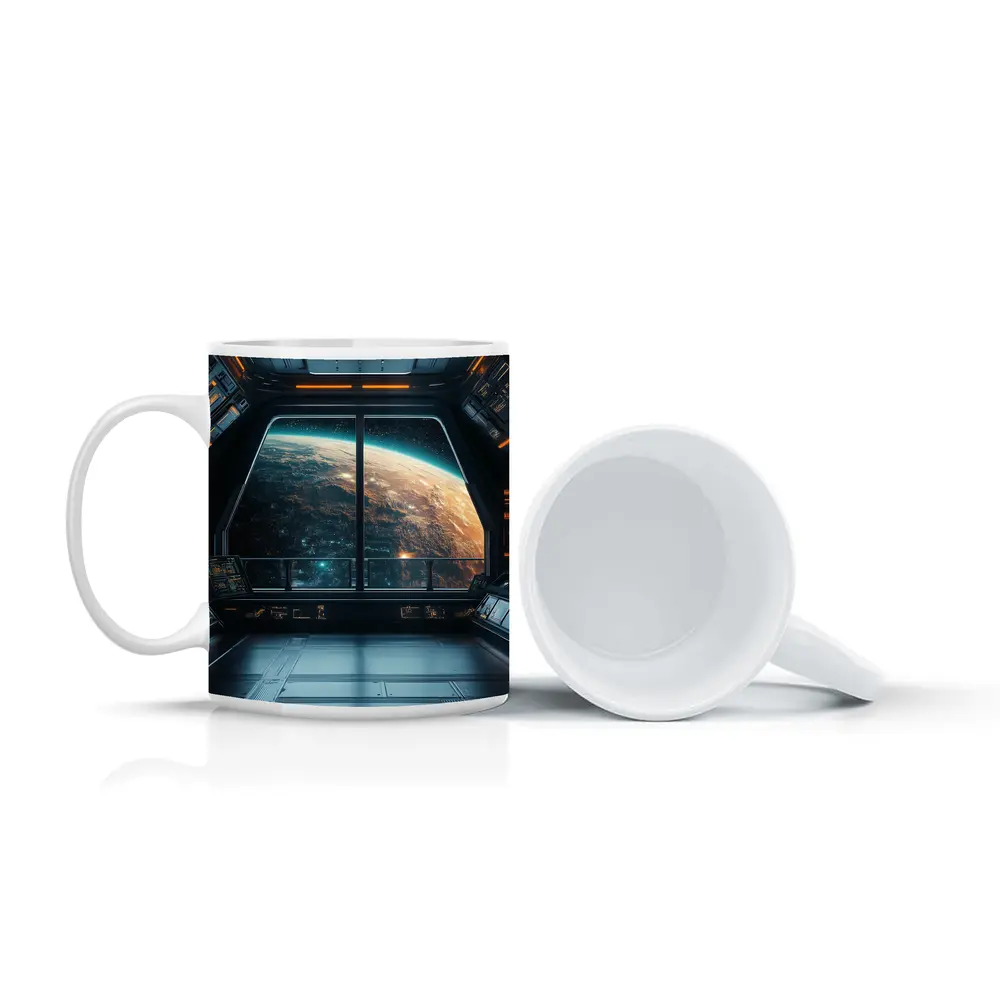 Spaceship Window View Planet Earth Space – Mugs