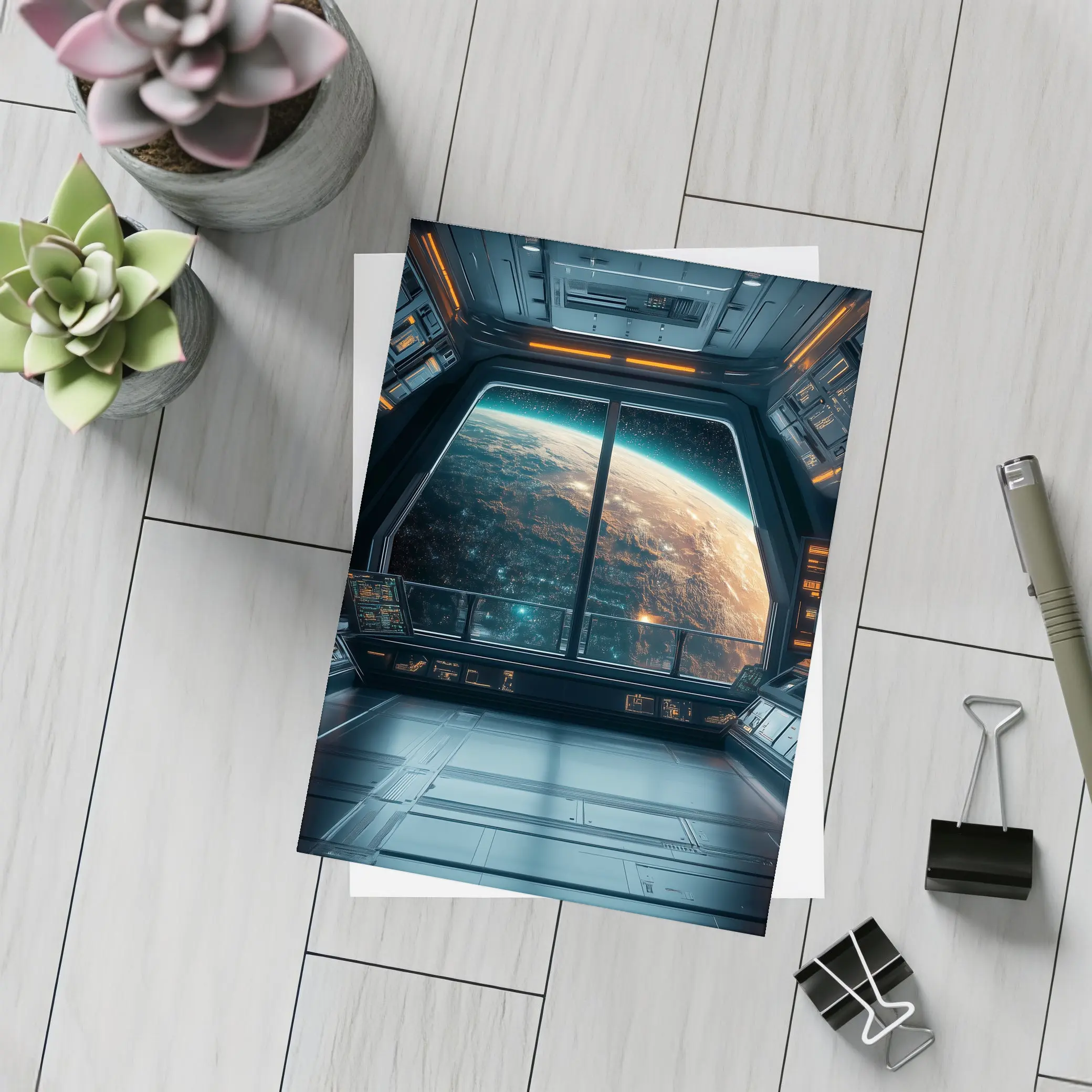 Spaceship Window View Planet Earth Space – Postcards