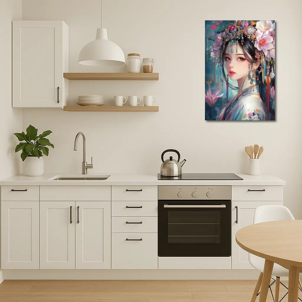 Chinese Fantasy Girl Floral Jeweled Headdress Art – Wall Art