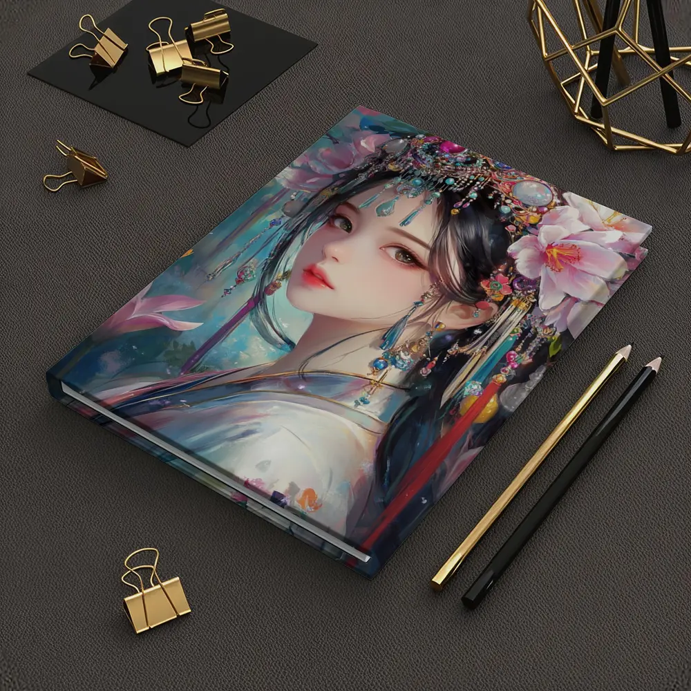 Chinese Fantasy Girl Floral Jeweled Headdress Art – Notebooks