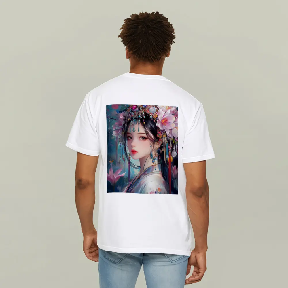 Chinese Fantasy Girl Floral Jeweled Headdress Art – T-Shirts