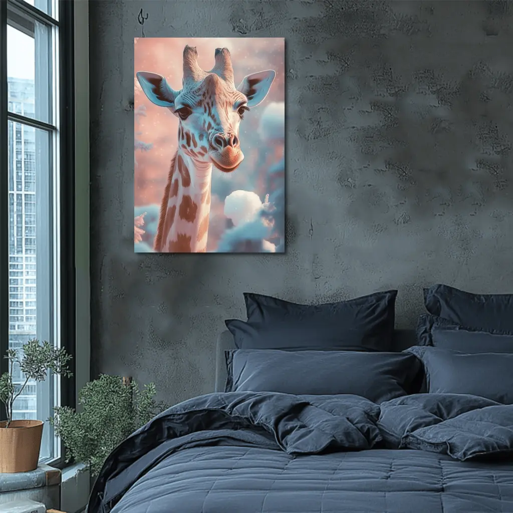 Giraffe Portrait Soft Pink Winter Snow – Wall Art
