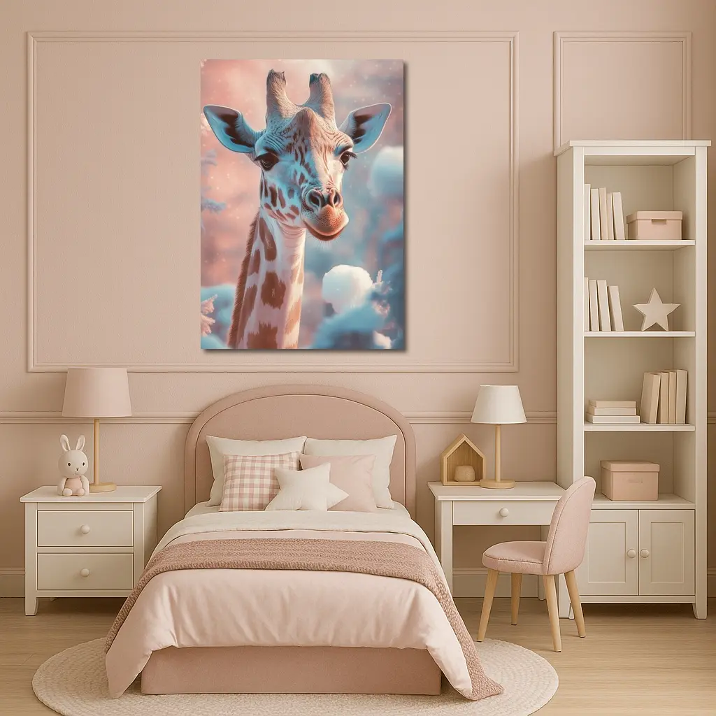 Giraffe Portrait Soft Pink Winter Snow – Wall Art