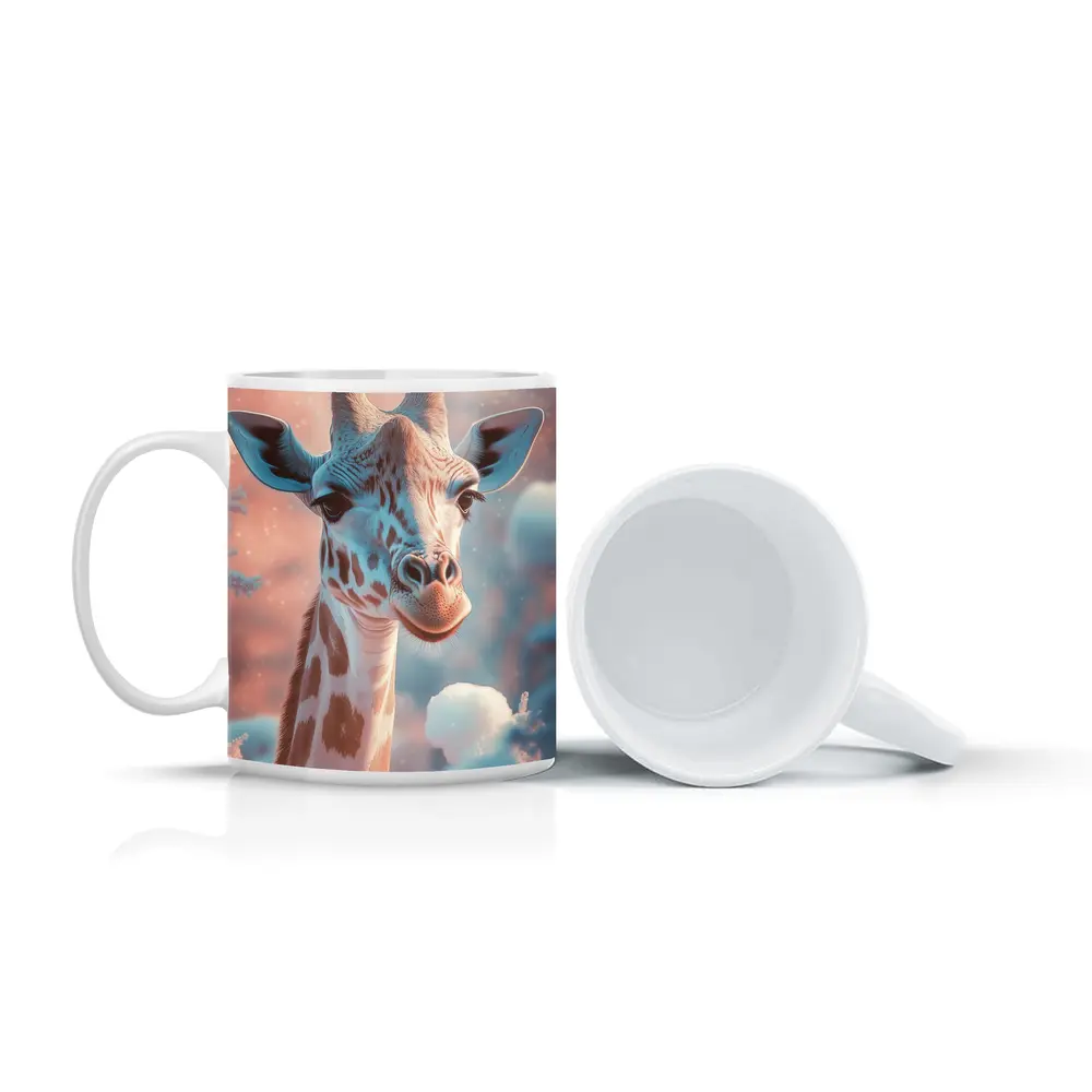 Giraffe Portrait Soft Pink Winter Snow – Mugs