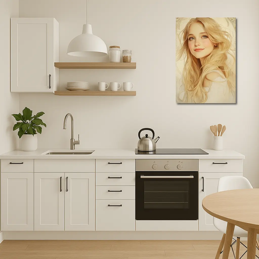 Blonde Girl Art Nouveau Soft Beige Portrait – Wall Art