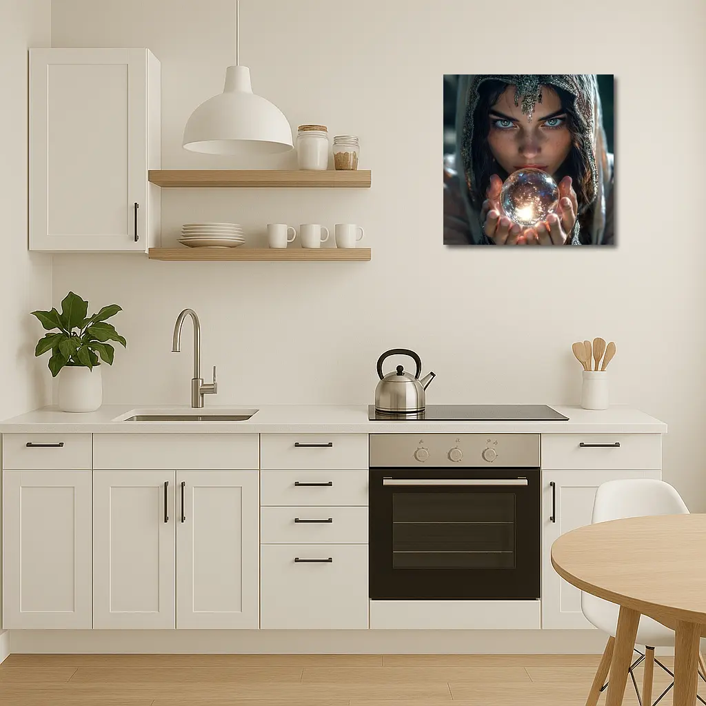Mystic Woman Holding Glowing Crystal Ball – Wall Art