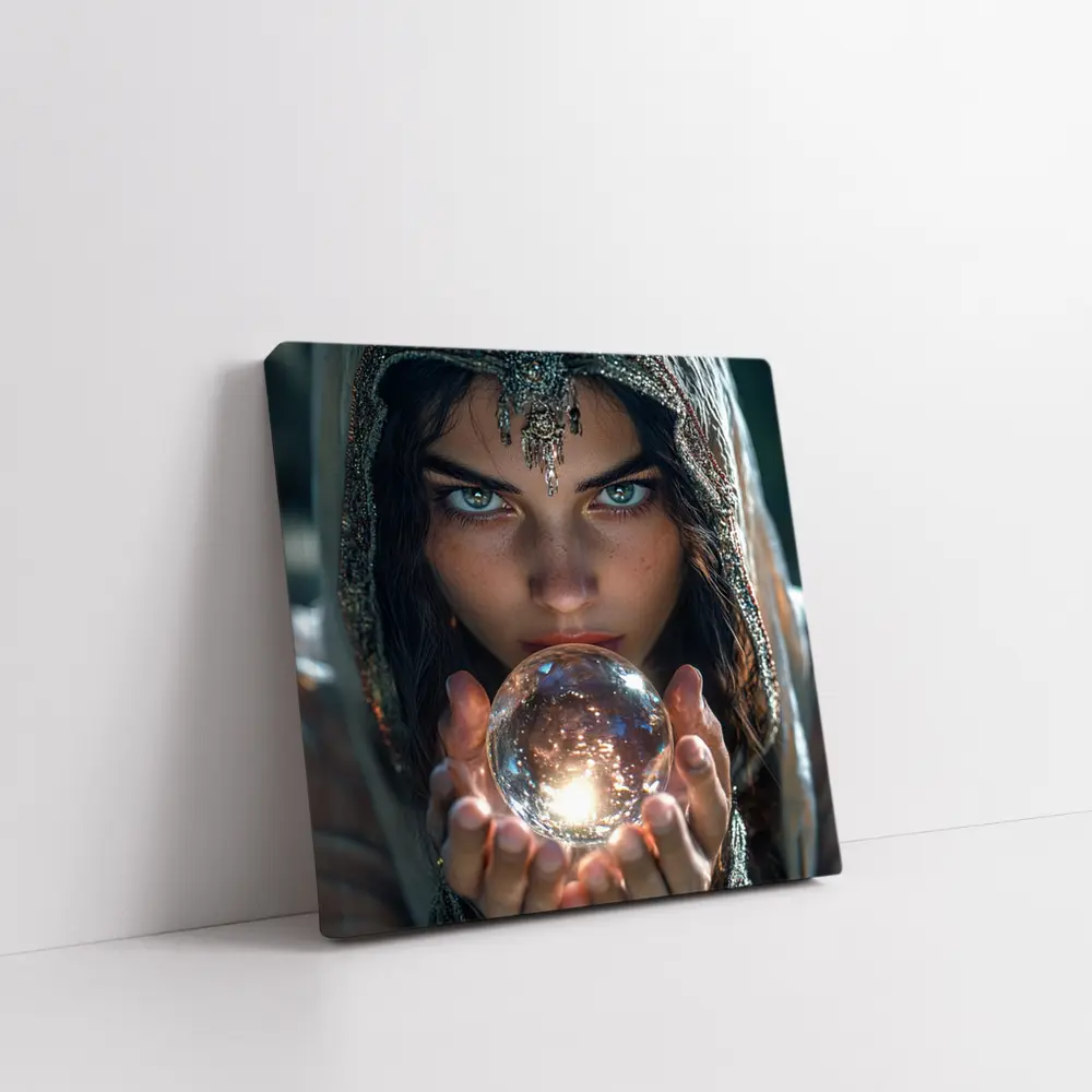 Mystic Woman Holding Glowing Crystal Ball – Wall Art