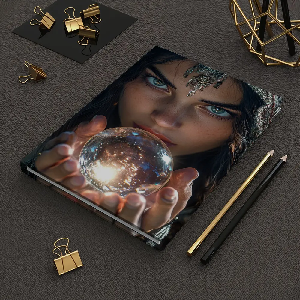 Mystic Woman Holding Glowing Crystal Ball – Notebooks