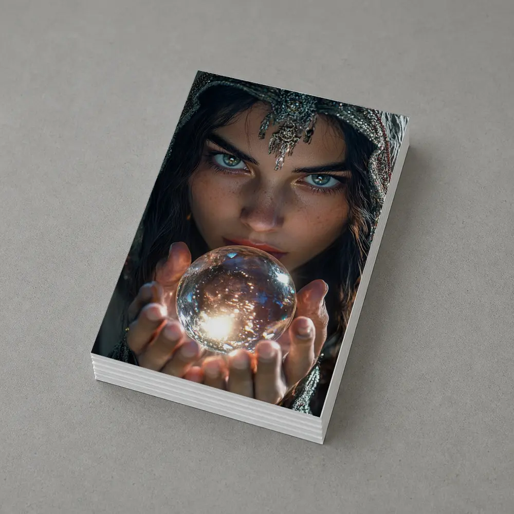 Mystic Woman Holding Glowing Crystal Ball – Postcards