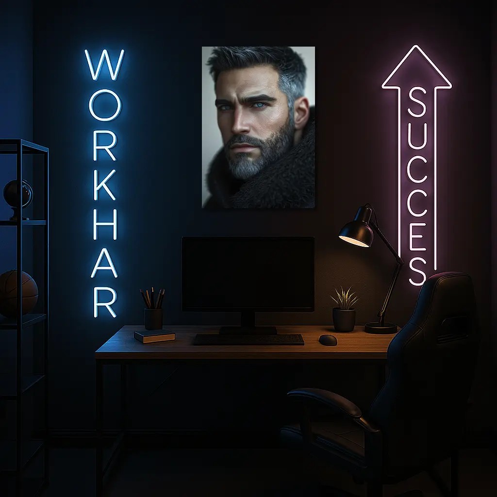Silver Haired Man Blue Eyes Dark Portrait – Wall Art