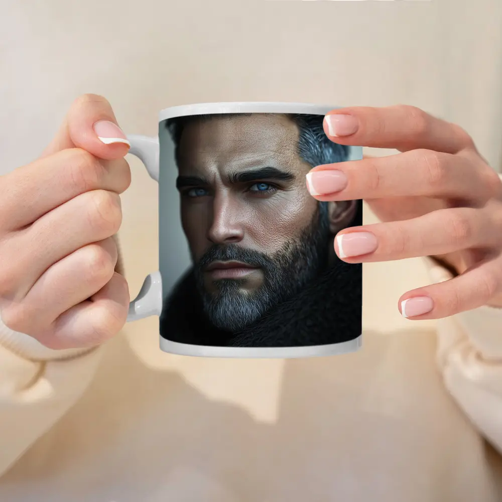 Silver Haired Man Blue Eyes Dark Portrait – Mugs