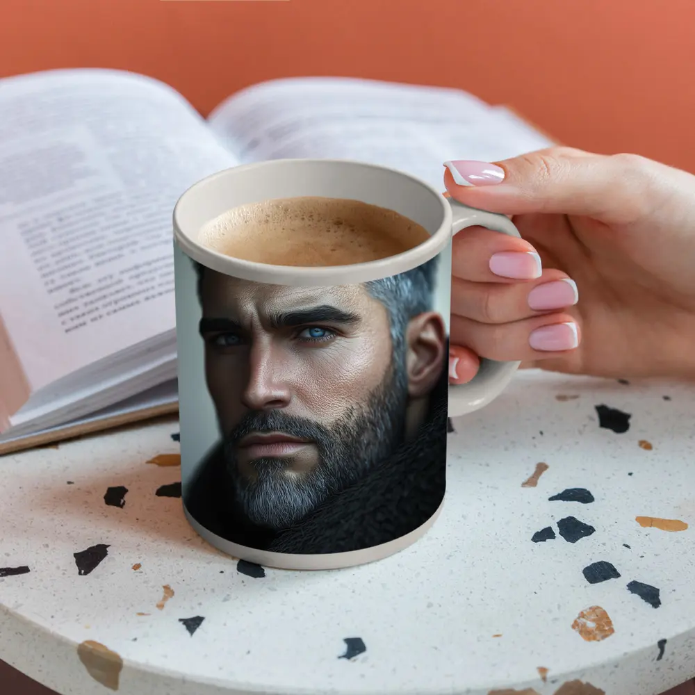 Silver Haired Man Blue Eyes Dark Portrait – Mugs